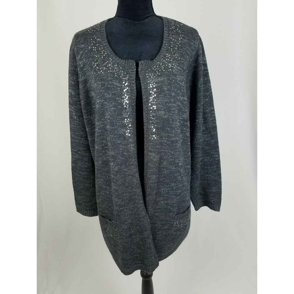 Susan Graver women plus size 1X open front cardigan long sleeve metallic threads